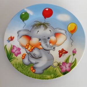 Adorable Colorful Decorative Elephant And Butterfly Plate with Balloons
